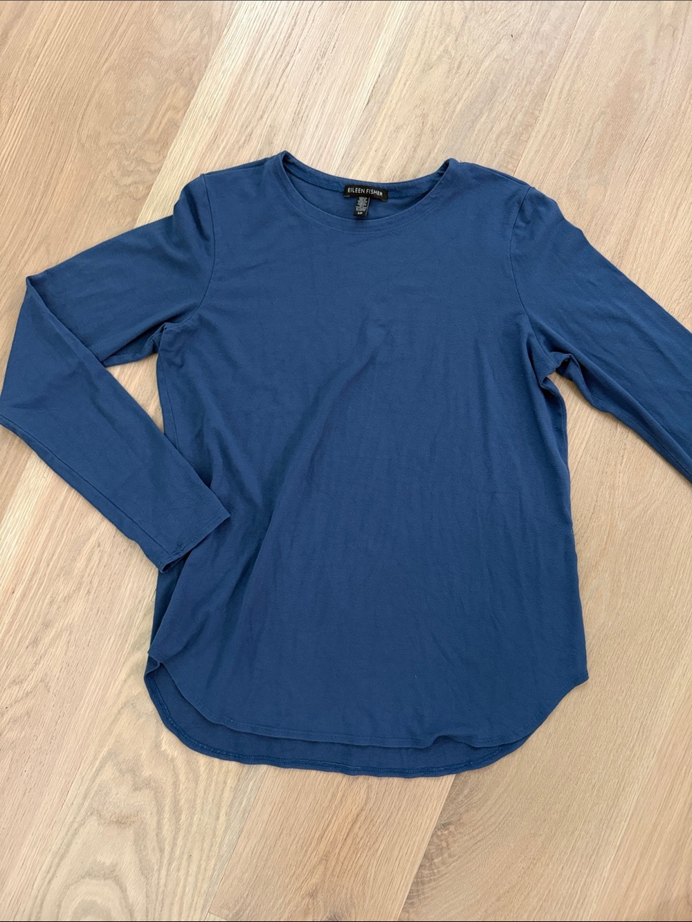 Eileen Fisher System Lightweight Viscose Jersey Crew Neck Top Blue SP